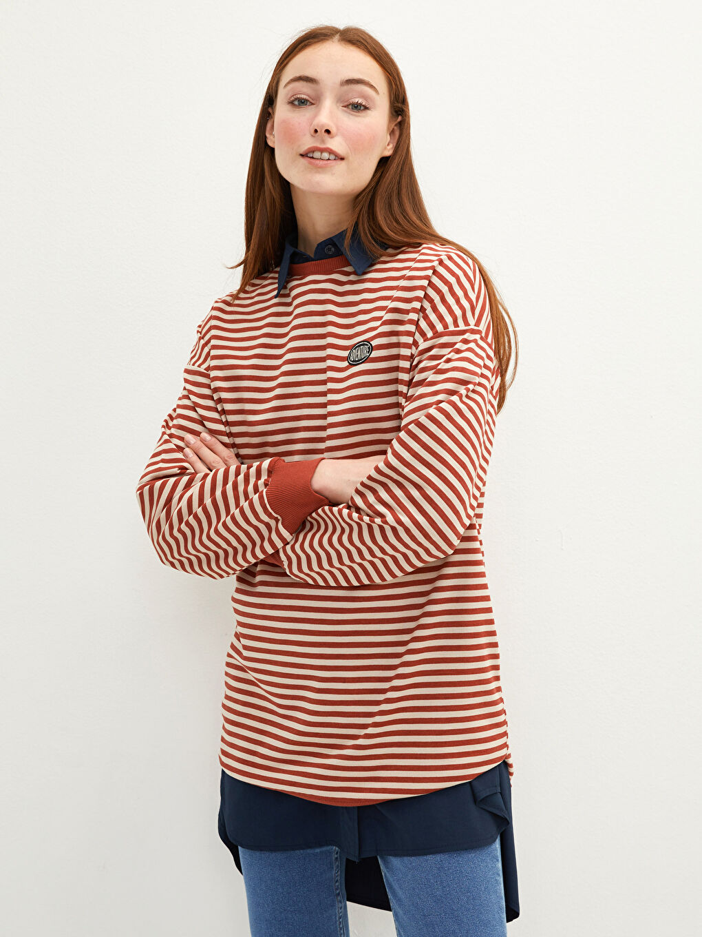 LCW Modest Striped Oversize Women's Sweatshirt Tunic -W1IT88Z8-LEF