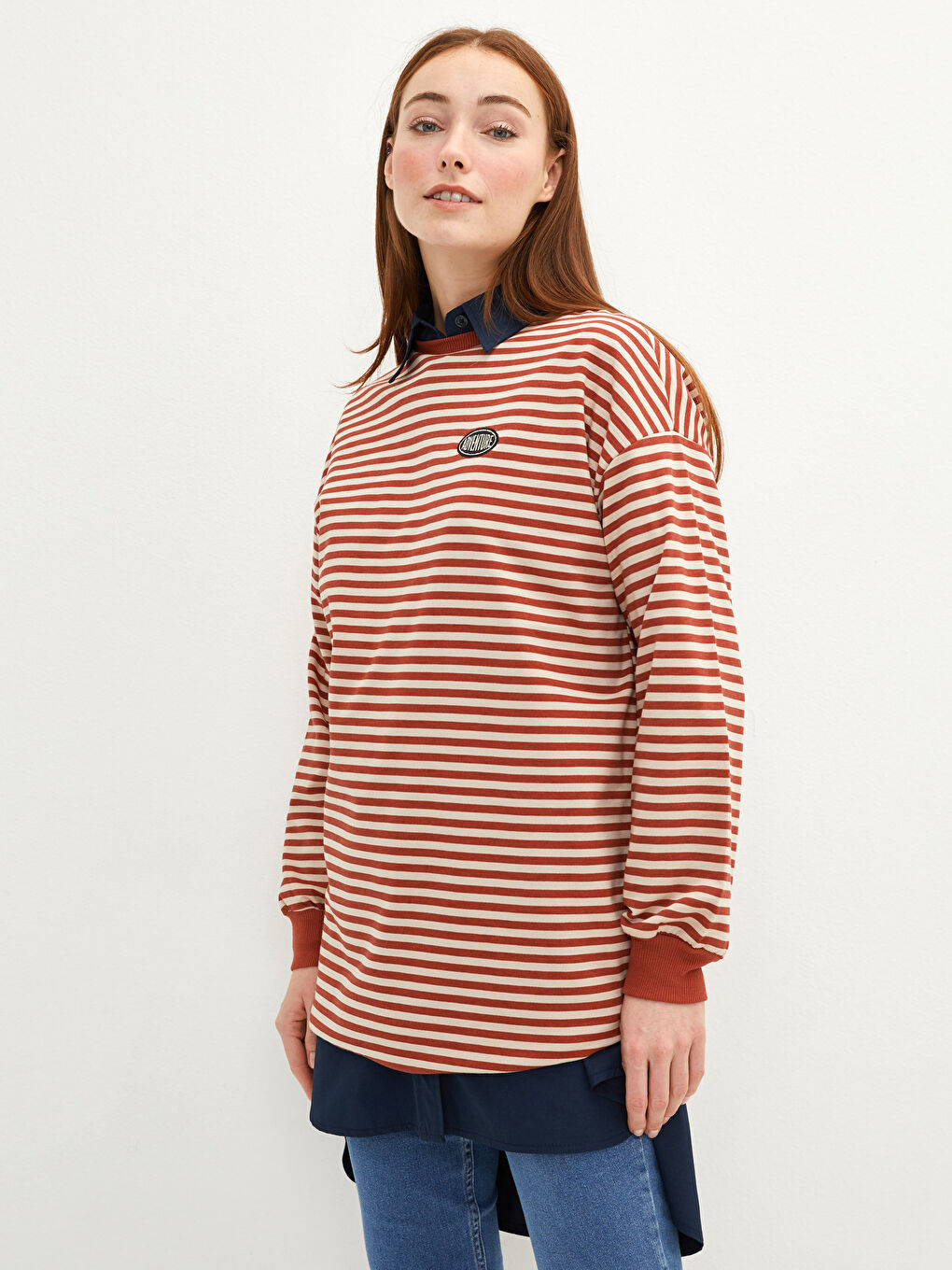 LCW Modest Striped Oversize Women's Sweatshirt Tunic -W1IT88Z8-LEF