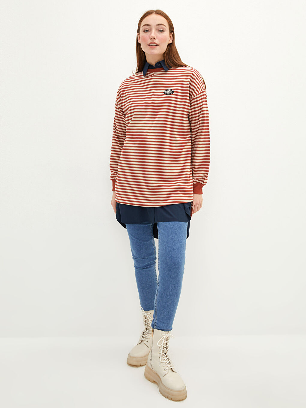 LCW Modest Striped Oversize Women's Sweatshirt Tunic -W1IT88Z8-LEF