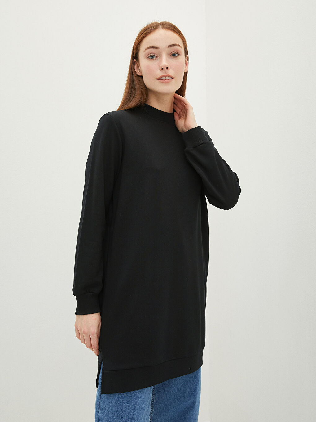 Funnel Neck Women's Sweatshirt Tunic-5