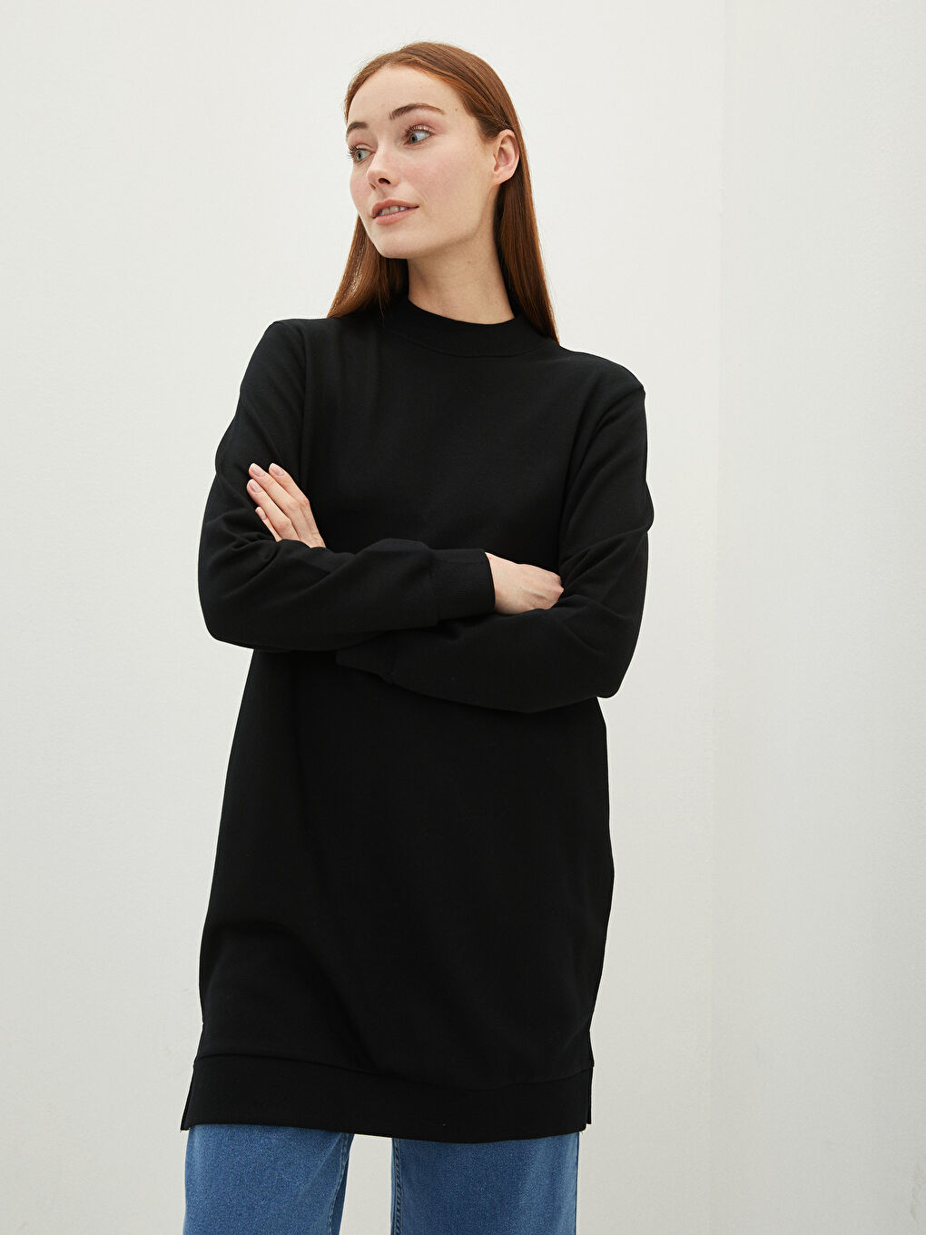 Funnel Neck Women's Sweatshirt Tunic-6