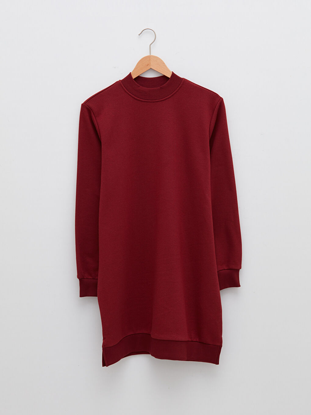 LCW Modest Bordo Bisiklet Yaka Düz Uzun Kollu Kadın Sweatshirt Tunik - 5