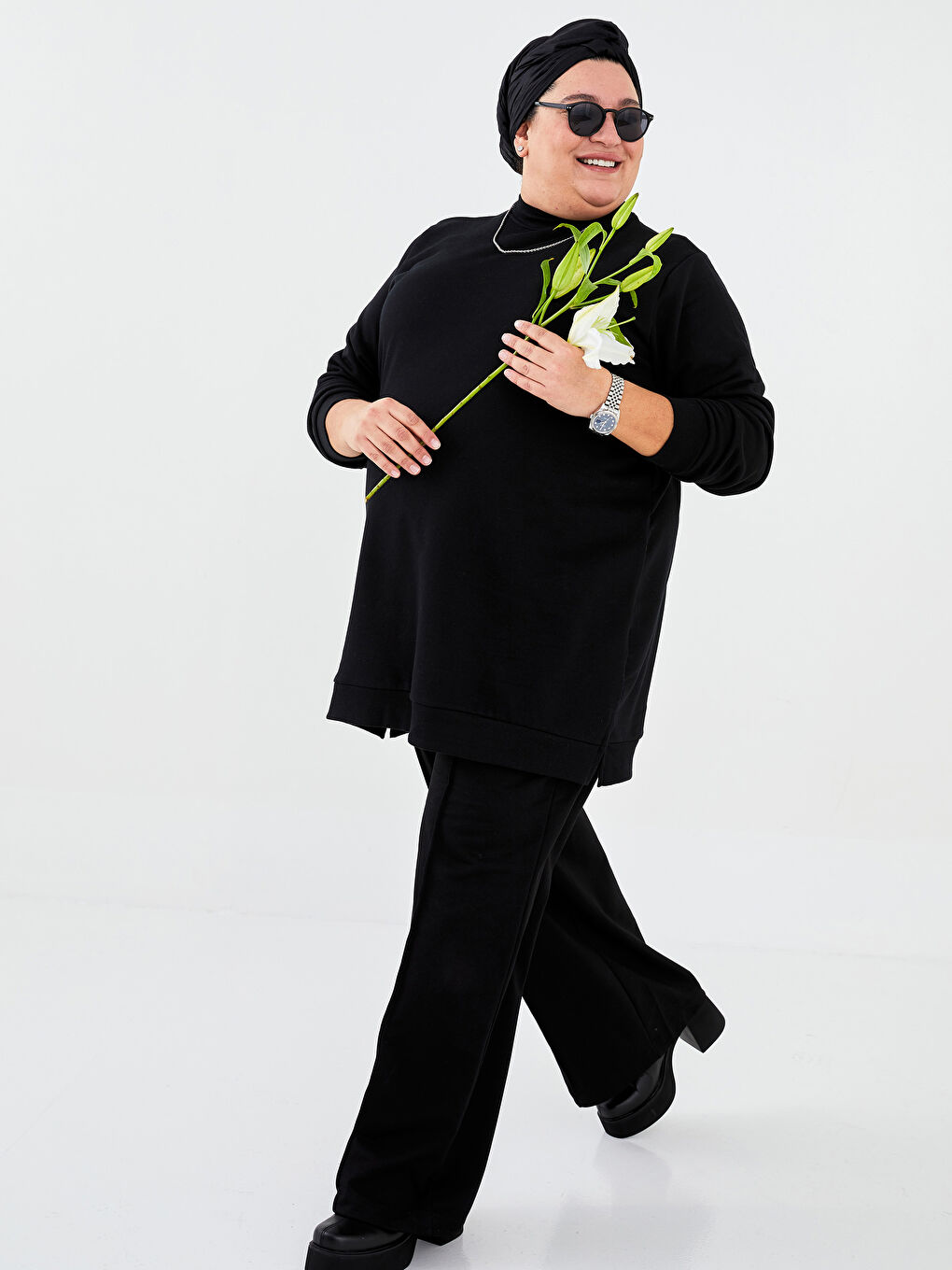 Funnel Neck Women's Sweatshirt Tunic