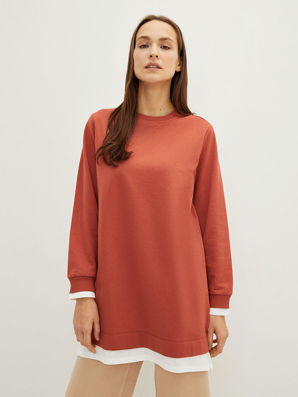 LCW Modest Crew Neck Plain Long Sleeve Women's Sweatshirt Tunic -W1IU10Z8-JGY
