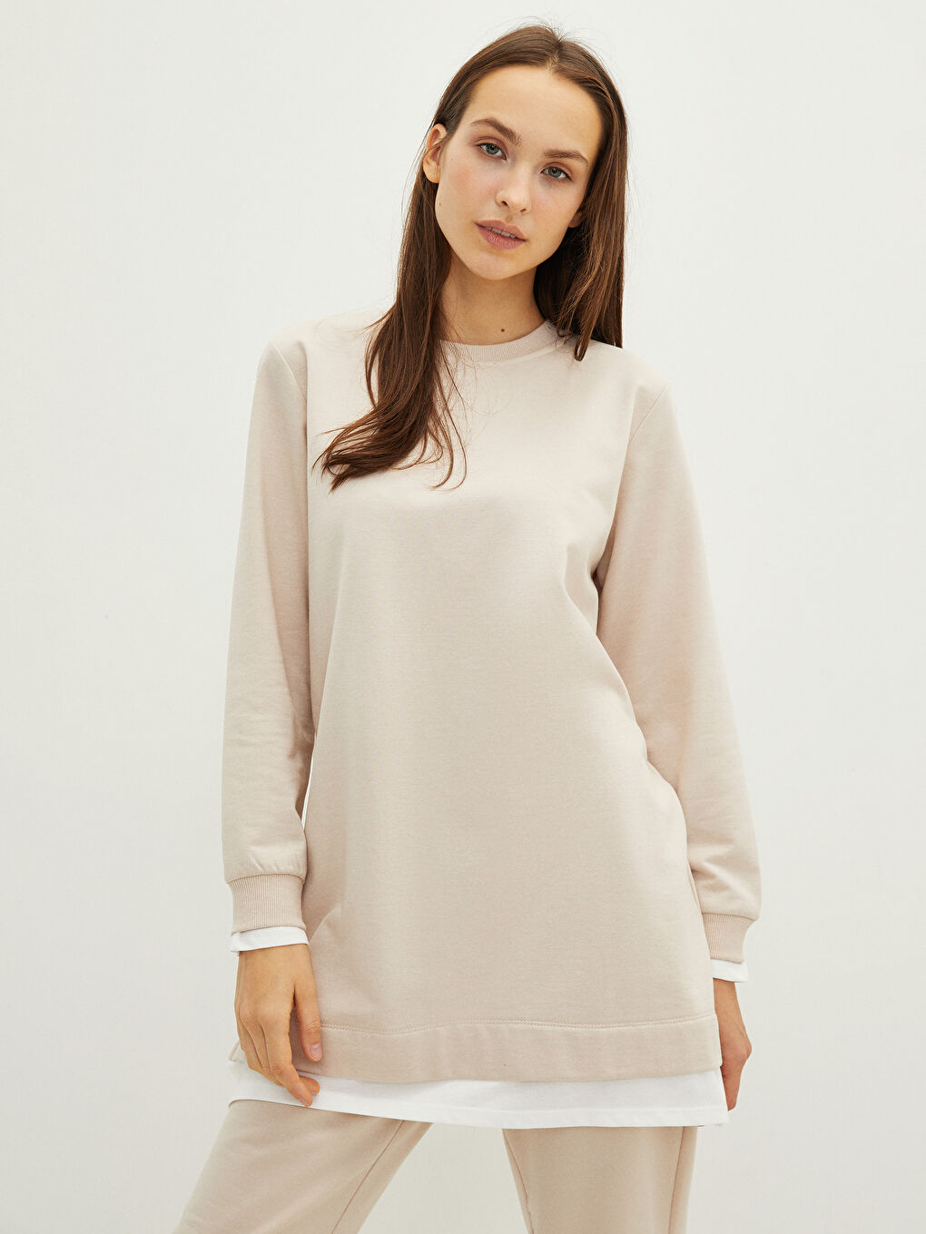LCW Modest Rundhalsausschnitt Schlicht Langarm Sweatshirt-Tunika für Damen -W1IU10Z8-RTU