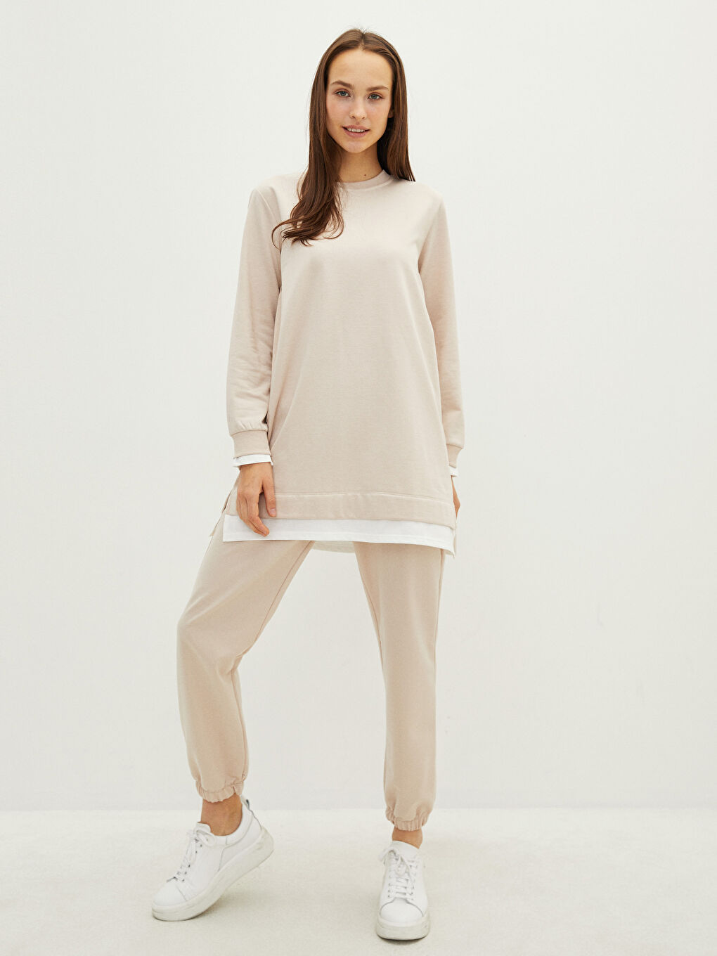 LCW Modest Rundhalsausschnitt Schlicht Langarm Sweatshirt-Tunika für Damen -W1IU10Z8-RTU