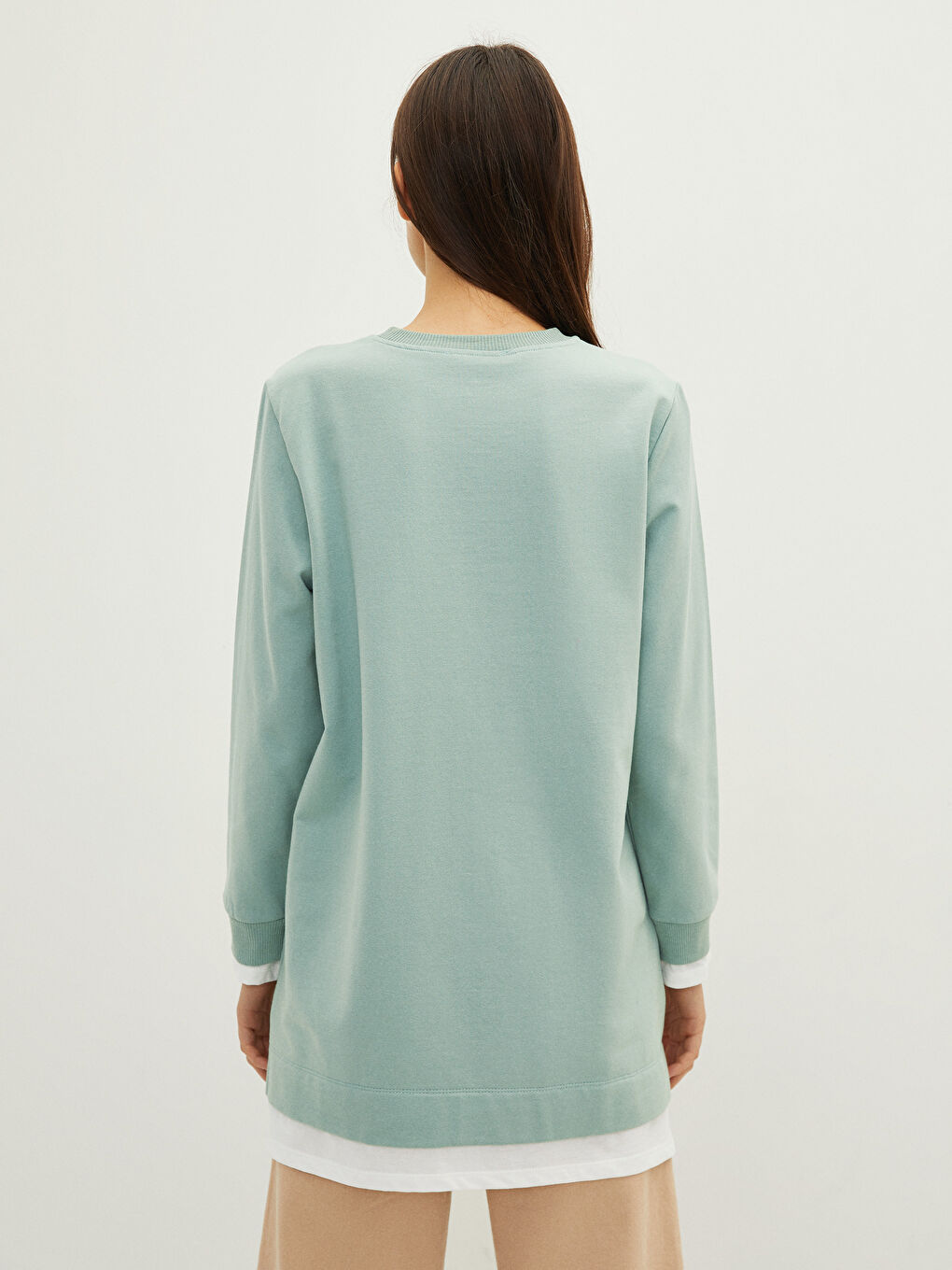 Crew Neck Plain Long Sleeve Women's Sweatshirt Tunic-4