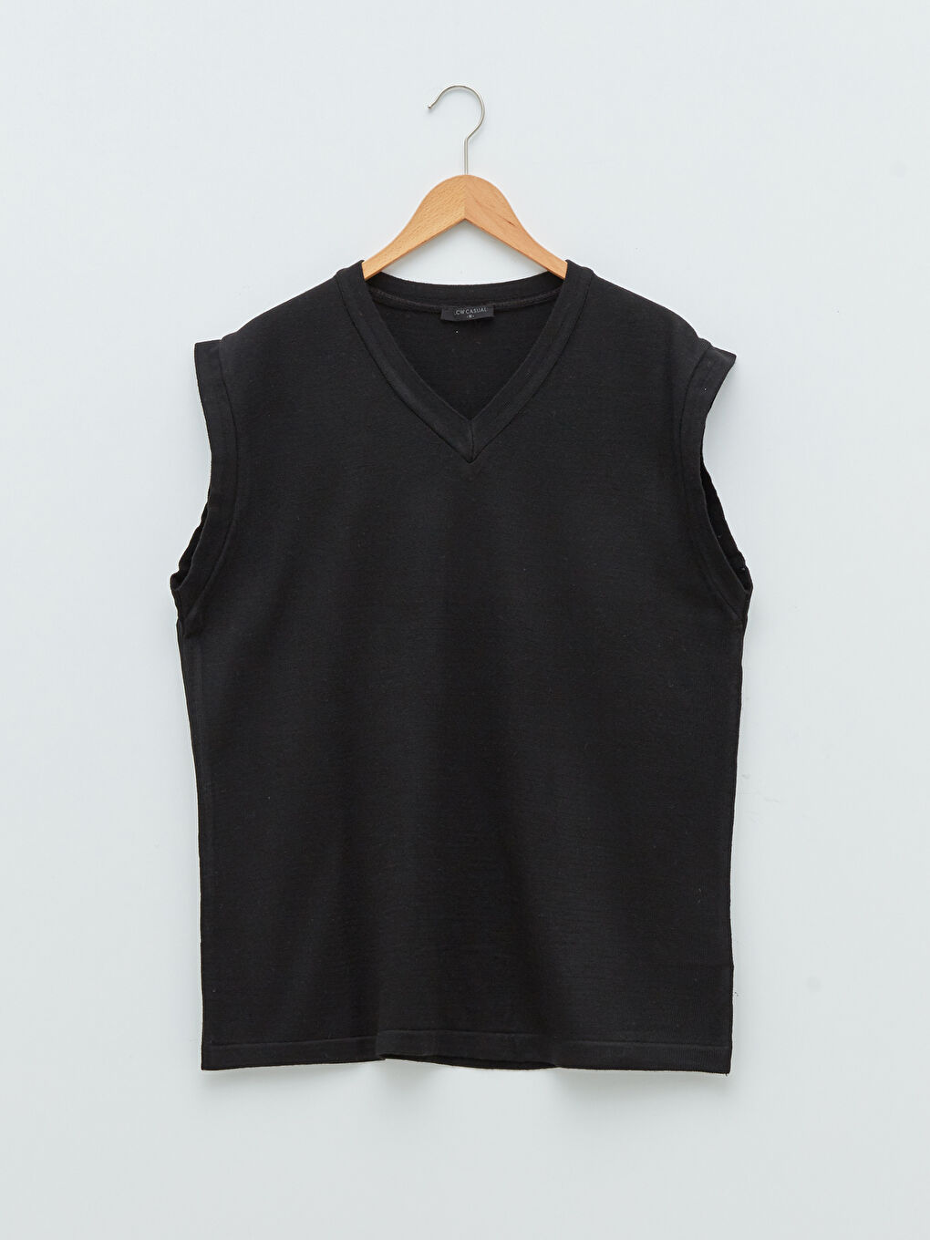 Siyah V Yaka Kolsuz Düz Erkek Süveter-5