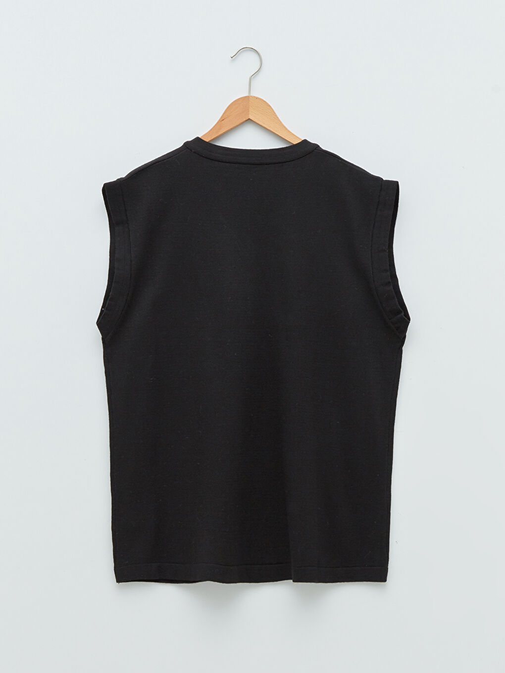 Siyah V Yaka Kolsuz Düz Erkek Süveter-6