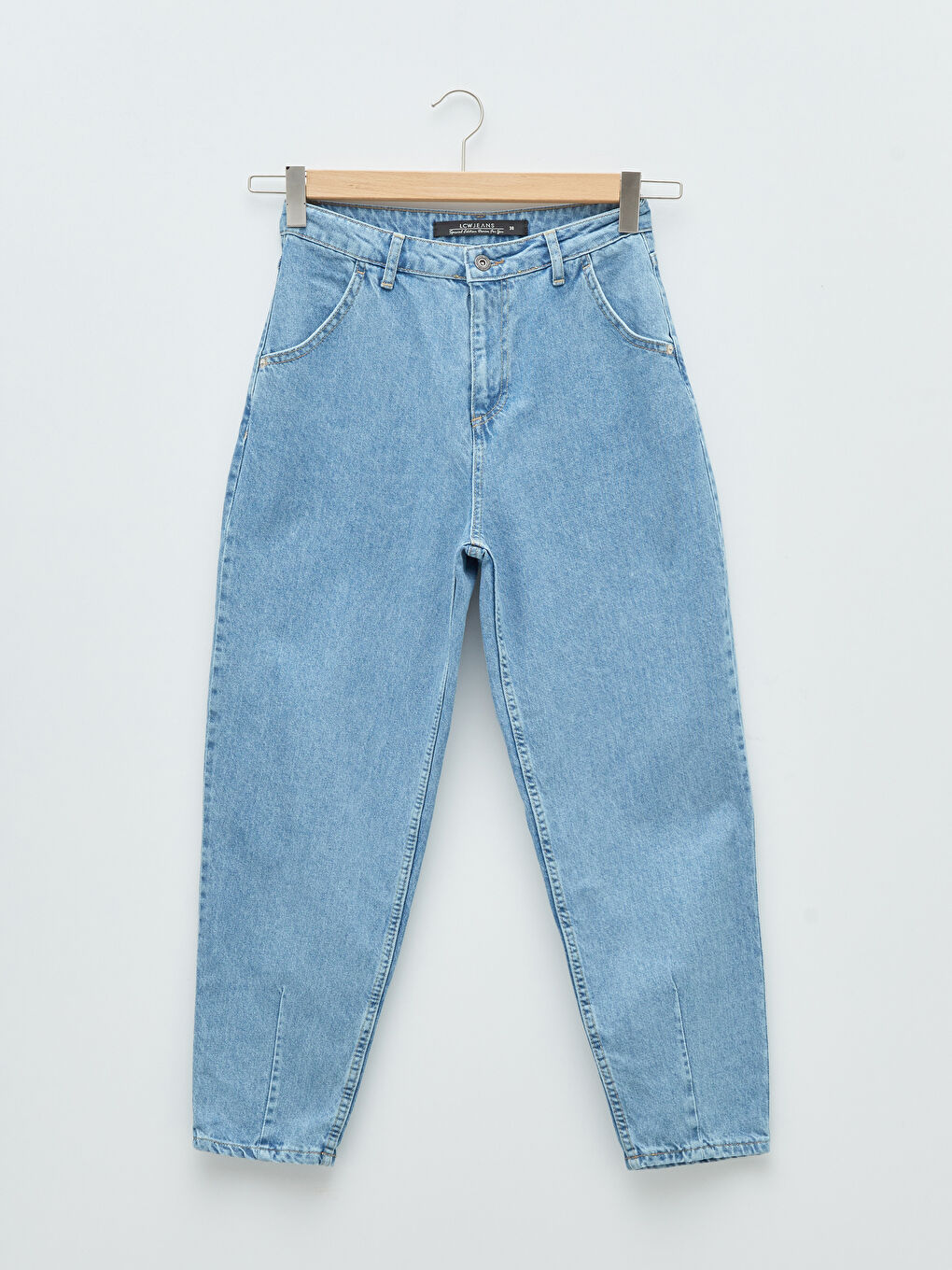 İndigo Yüksek Bel Rahat Kalıp Cep Detaylı Rodeo Kadın Jean Pantolon-5