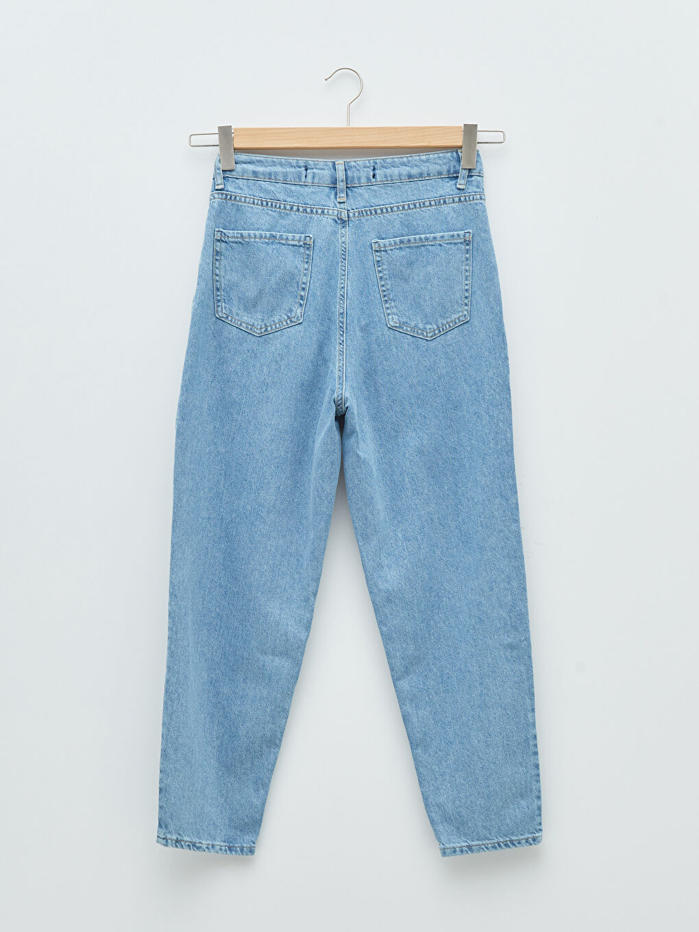 İndigo Yüksek Bel Rahat Kalıp Cep Detaylı Rodeo Kadın Jean Pantolon-6