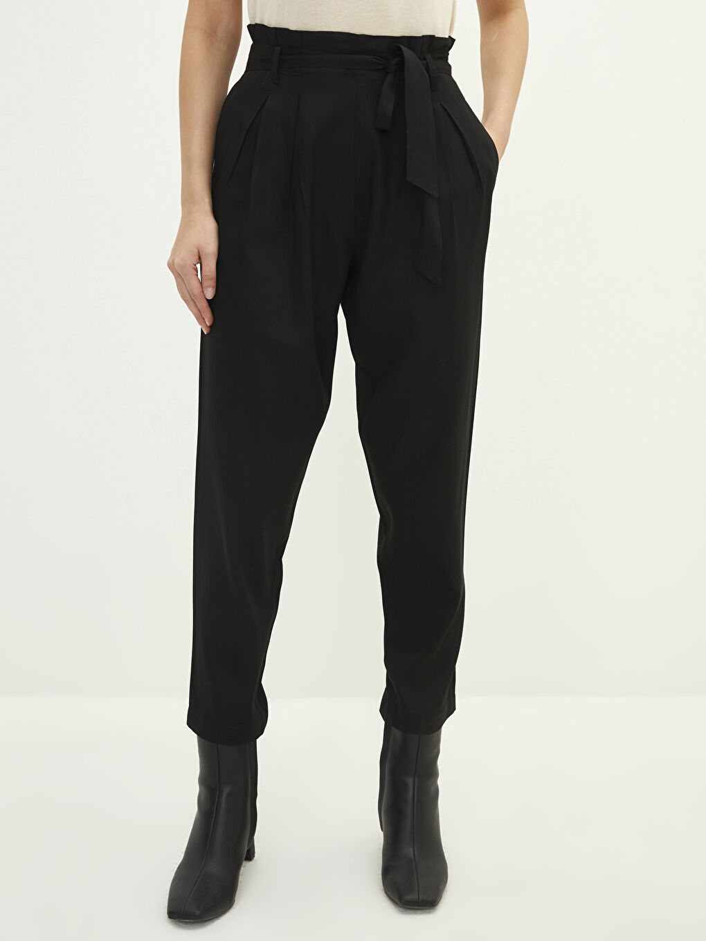 Elastic Waist Comfortable Fit Tie Detail Women's Trousers-2