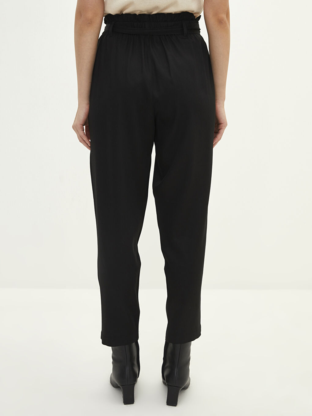 Elastic Waist Comfortable Fit Tie Detail Women's Trousers-4