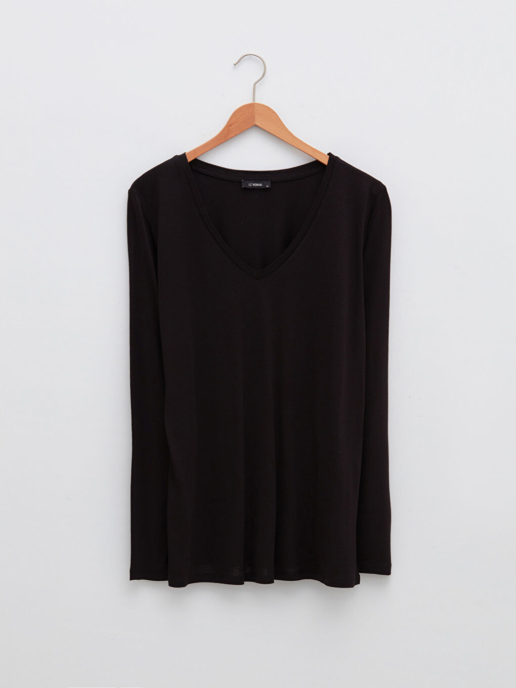 Plus Size V-Neck Straight Long Sleeve Viscose Female T-Shirt-4