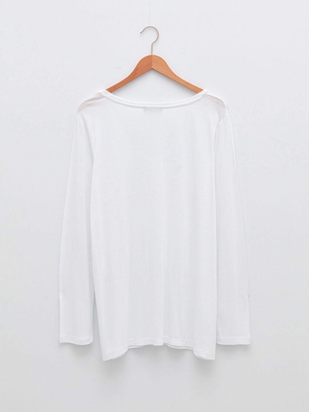 Beyaz Büyük Beden V Yaka Düz Uzun Kollu Viskon Kadın Tişört-6