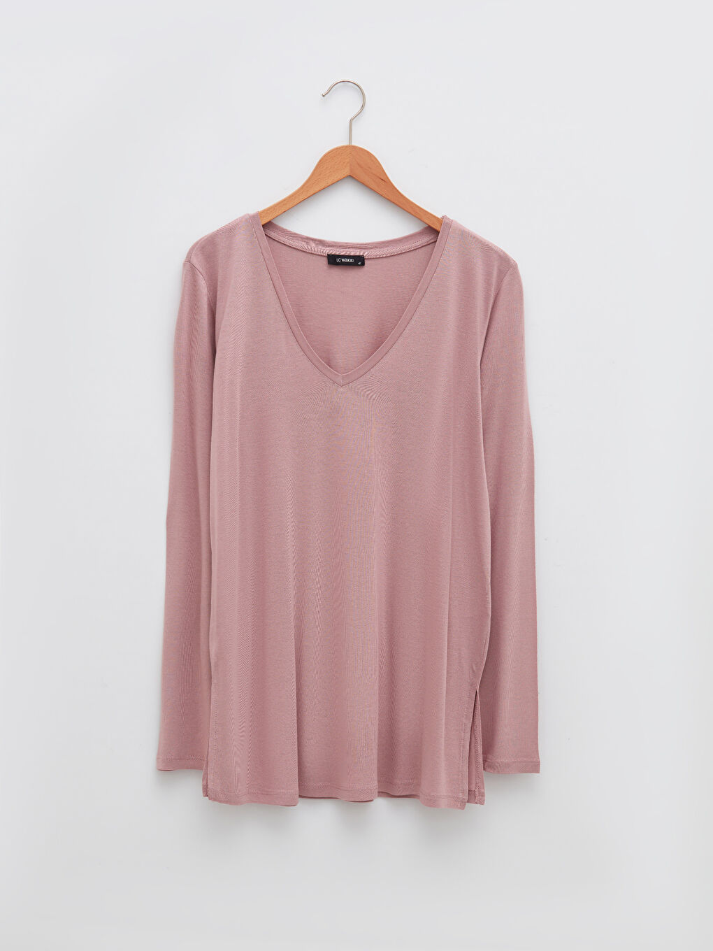 Plus Size V-Neck Straight Long Sleeve Viscose Female T-Shirt-5