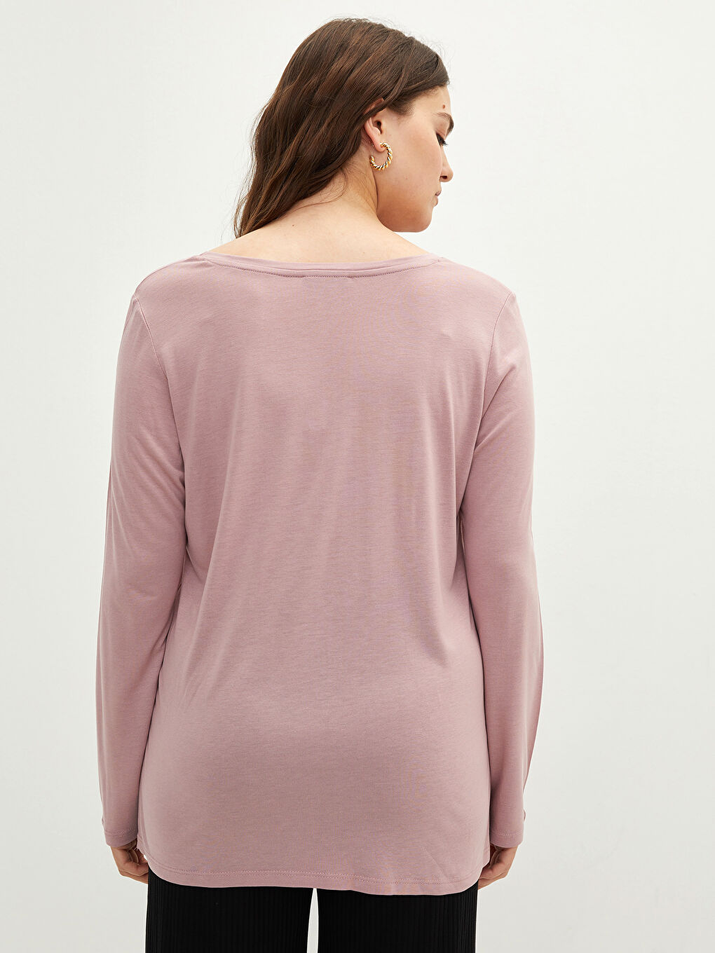 Plus Size V-Neck Straight Long Sleeve Viscose Female T-Shirt-4