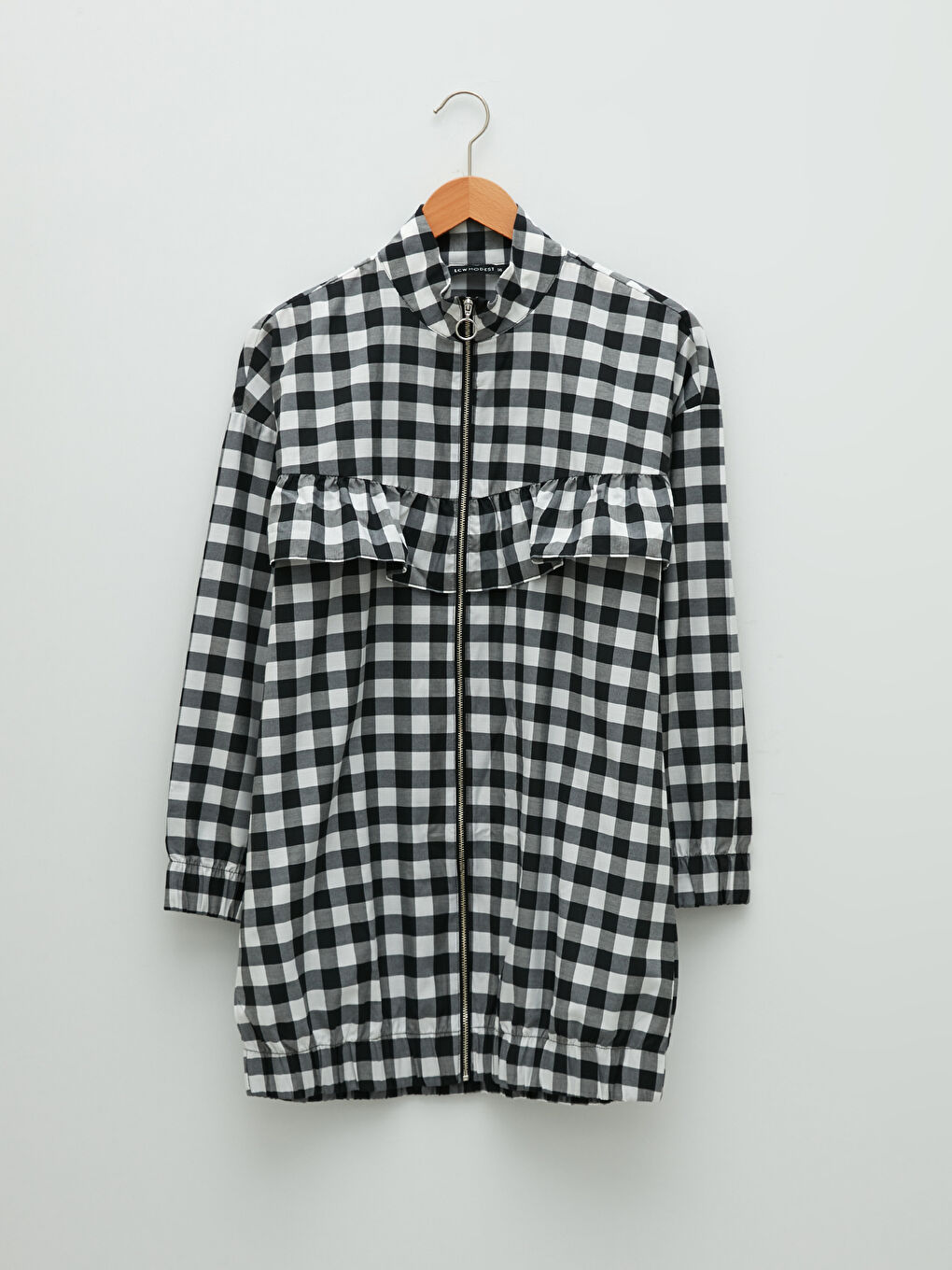 Siyah Dik Yaka Ekose Uzun Kollu Oversize Kadın Tunik-4