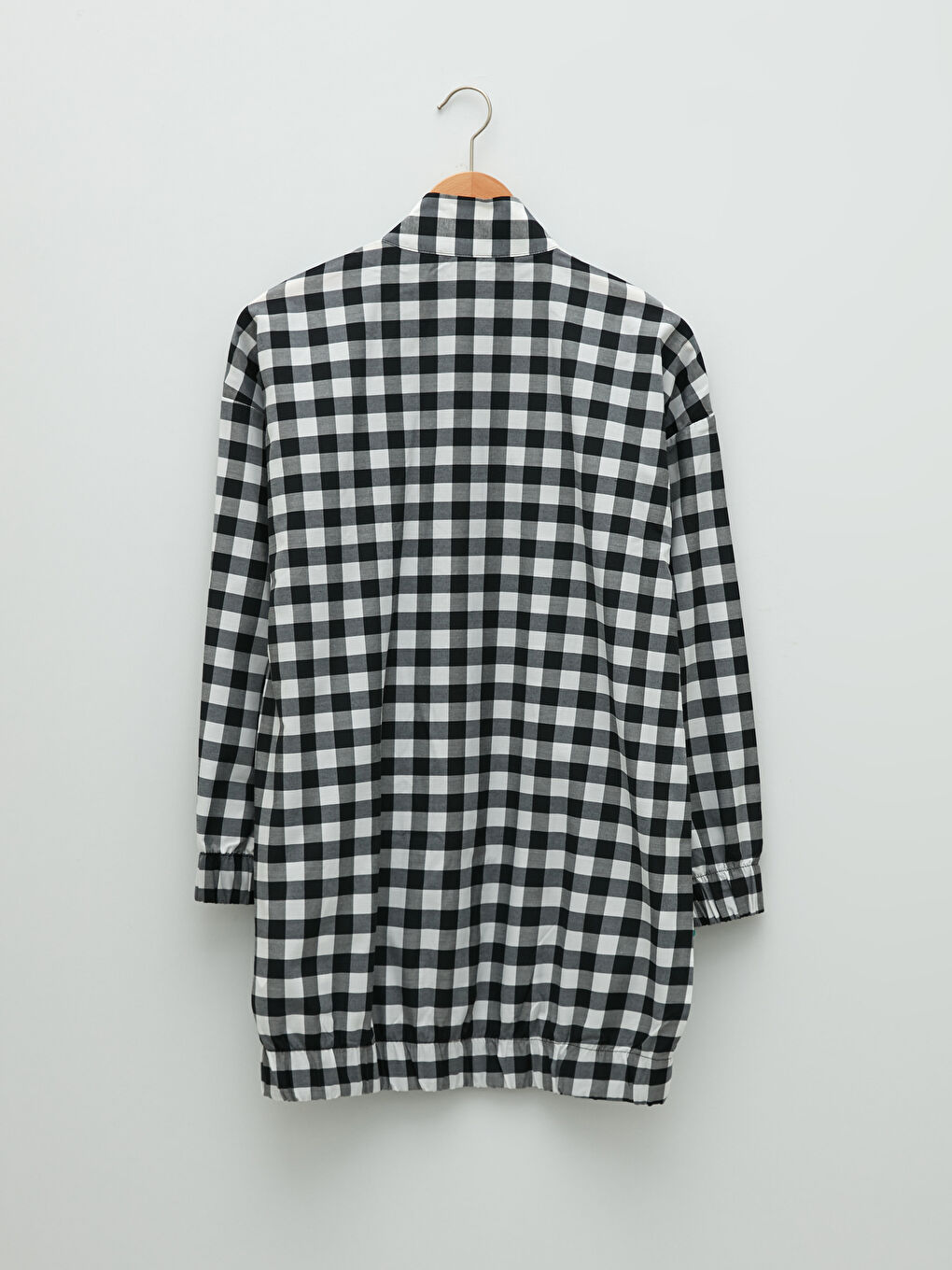 Siyah Dik Yaka Ekose Uzun Kollu Oversize Kadın Tunik-5