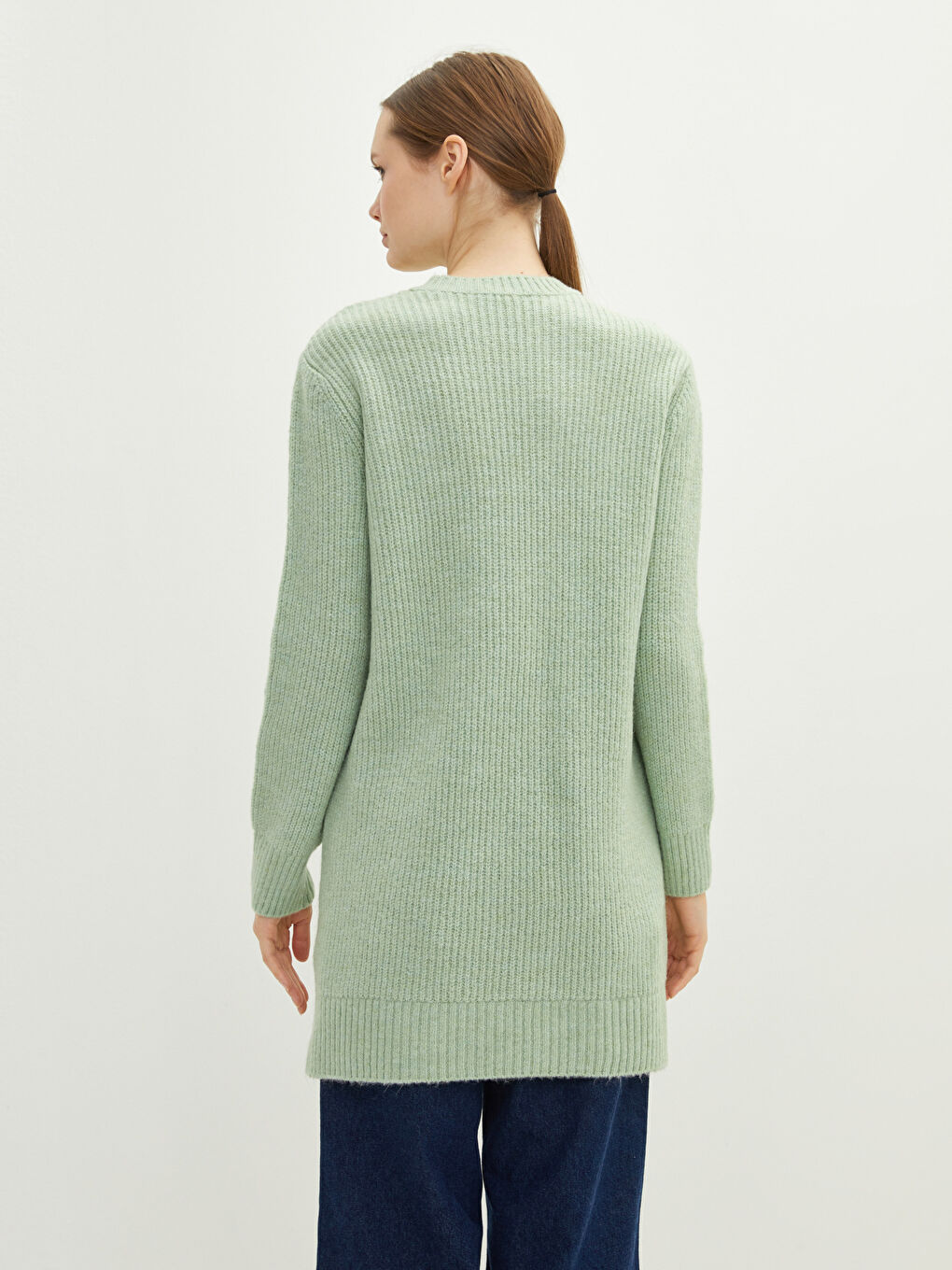 Туника из трикотажа с круглым вырезом, однотонная, с длинным рукавом для женщин-4