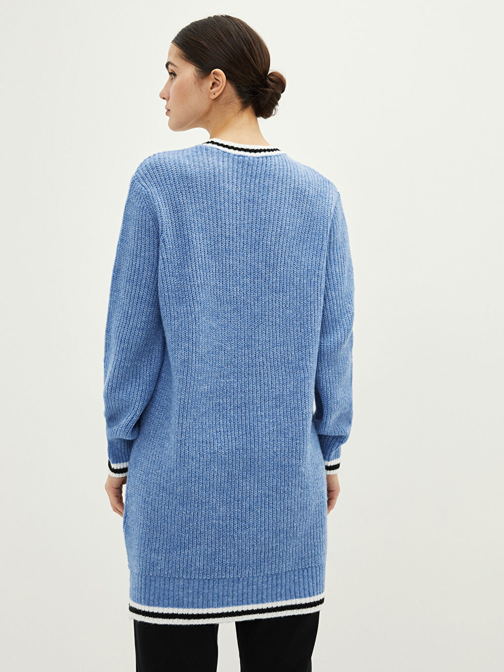 Mavi Bisiklet Yaka Şerit Detaylı Uzun Kollu Kadın Triko Tunik-4