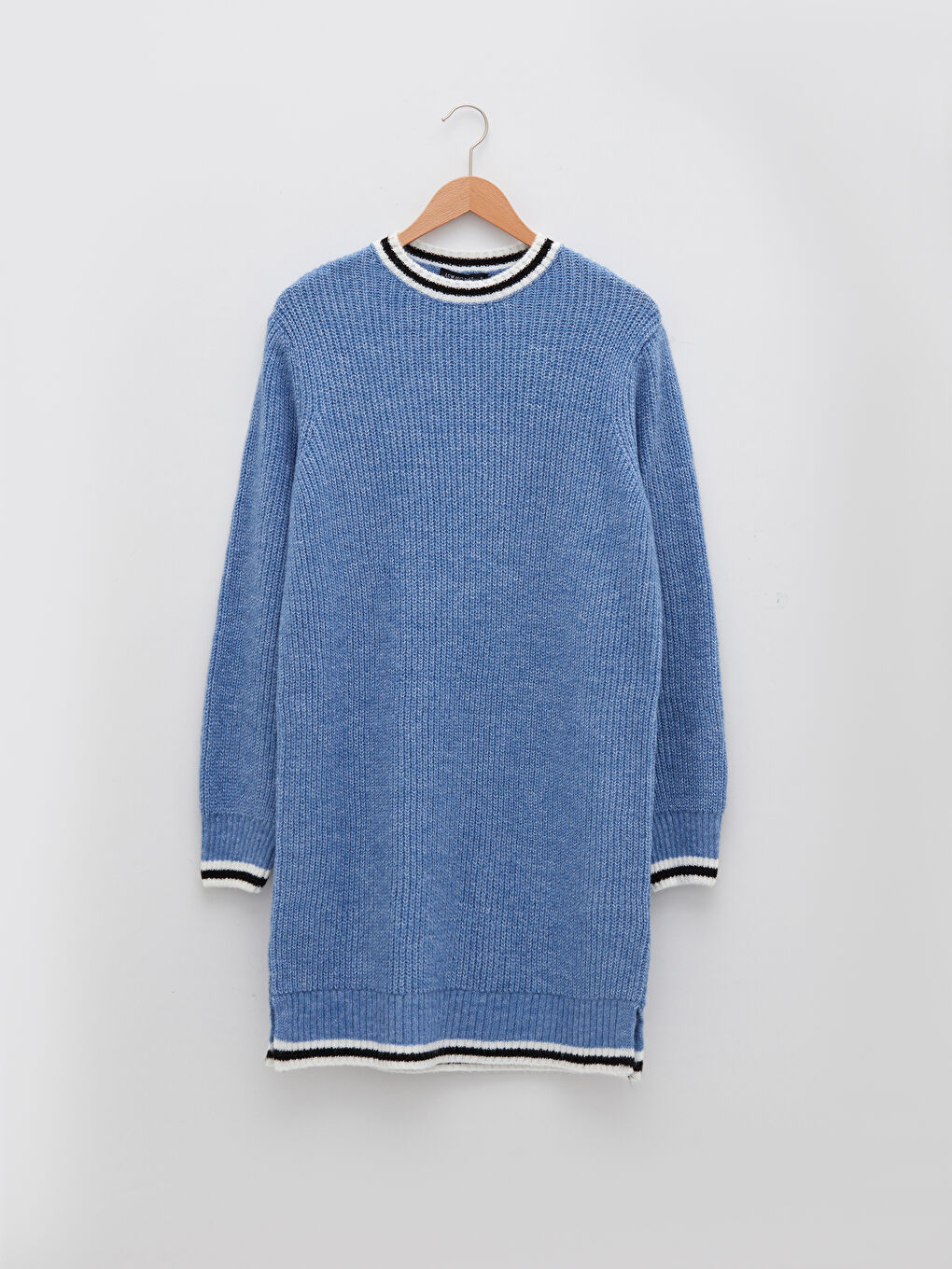 Mavi Bisiklet Yaka Şerit Detaylı Uzun Kollu Kadın Triko Tunik-5