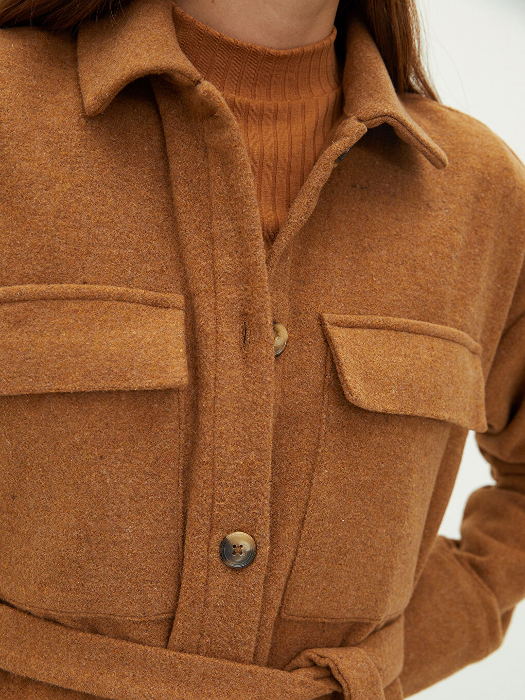 Pocket Detailed Long Sleeve Oversize Gabardine Women's Shirt Tunic-3