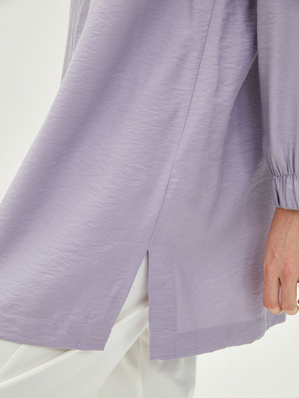 Lila Dik Yaka Düz Uzun Kollu Kadın Tunik-2