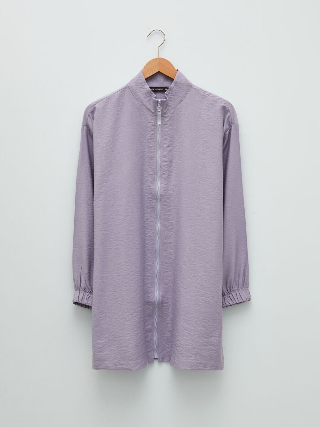 Lila Dik Yaka Düz Uzun Kollu Kadın Tunik-5