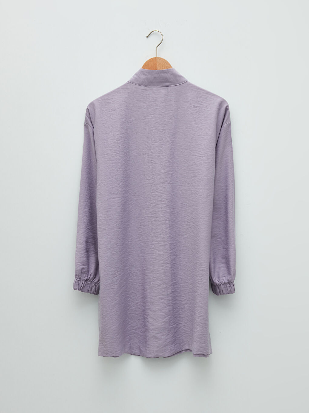 Lila Dik Yaka Düz Uzun Kollu Kadın Tunik-6