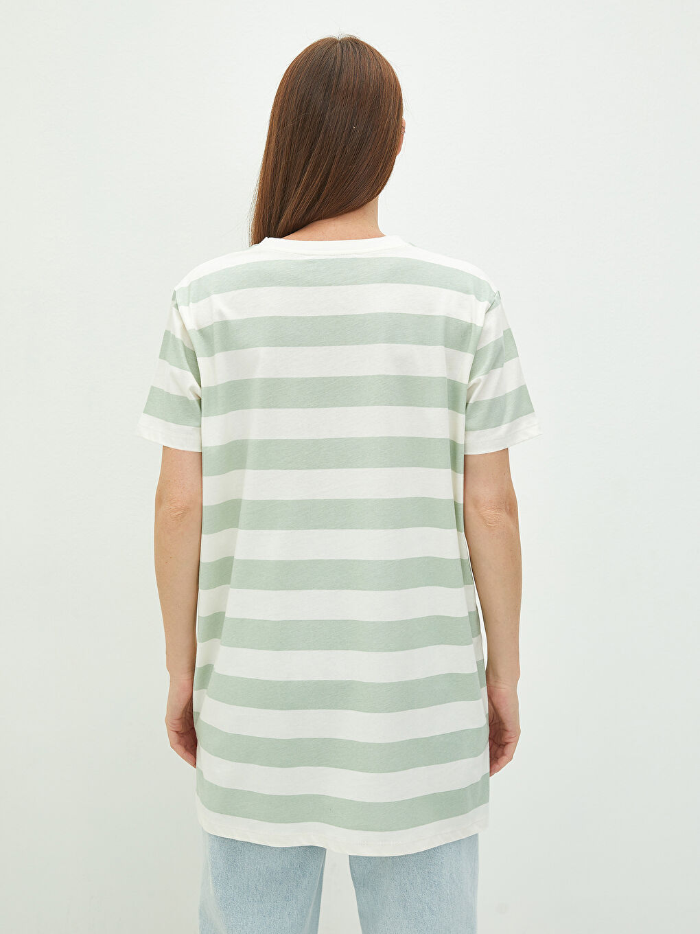 LCW Modest Crew Neck Striped Short Sleeve Cotton Women's Tunic -W1IV69Z8-LFN