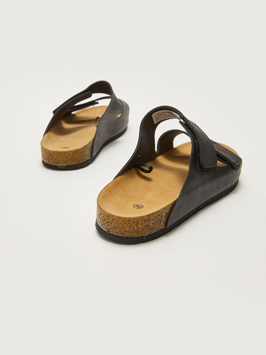 نساء نعال بمظهر الجلد مزدوجة الأحزمة مع فيلكرو-3