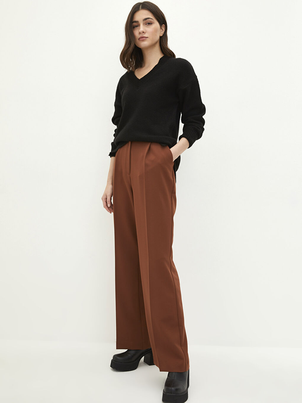 Пуловер с V-образно деколте, изчистен, дълъг ръкав, трико за жени-2