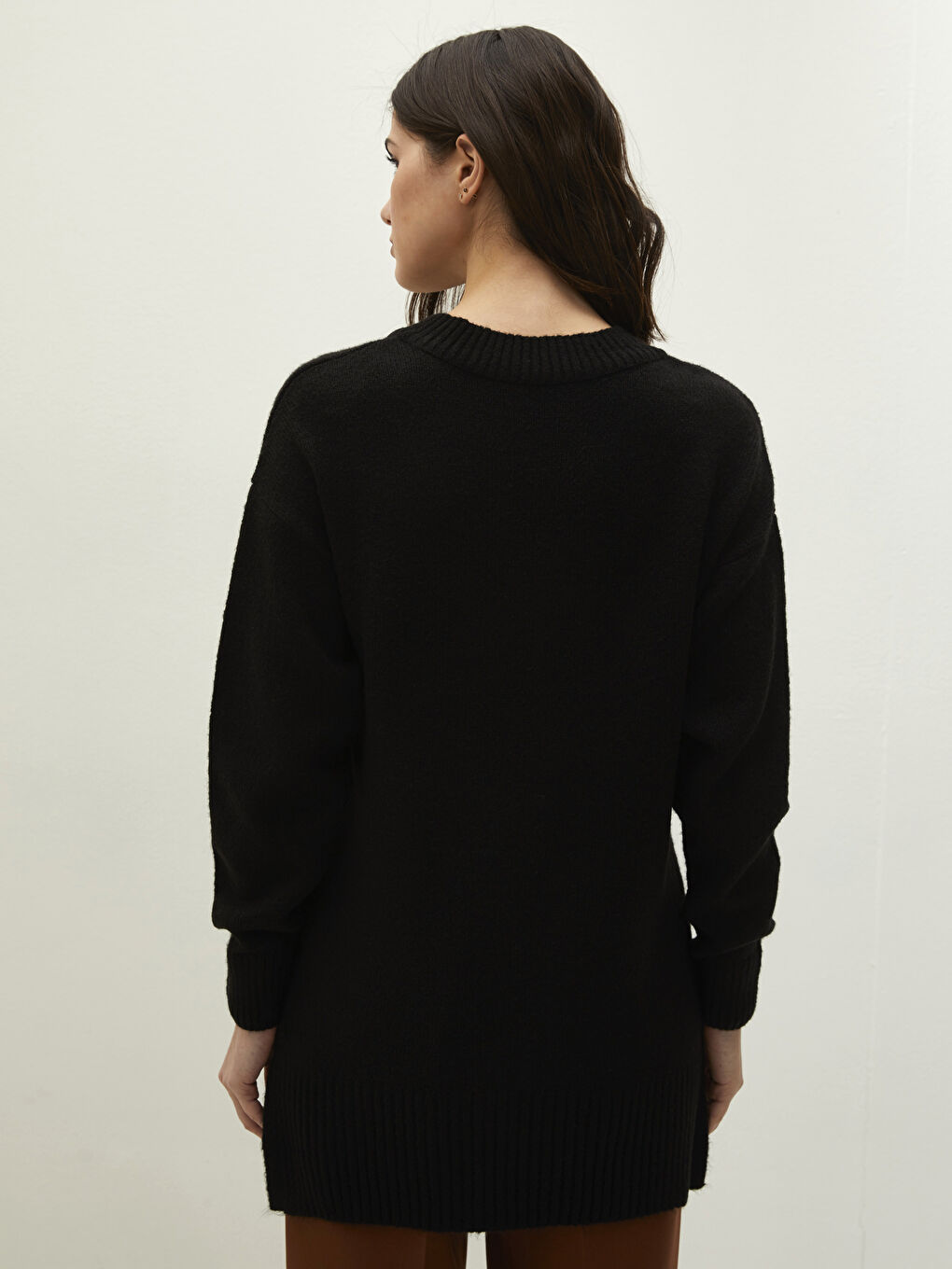 Пуловер с V-образно деколте, изчистен, дълъг ръкав, трико за жени-4