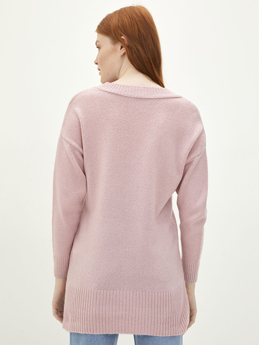 V Neck Plain Long Sleeve Women's Knitwear Sweater-4