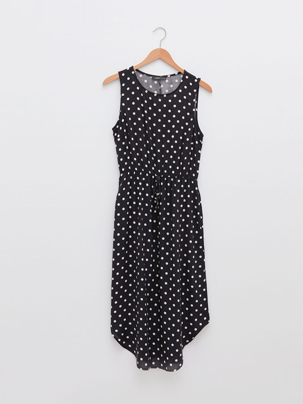 Siyah Bisiklet Yaka Puantiyeli A Kesim Viskon Kadın Elbise-3