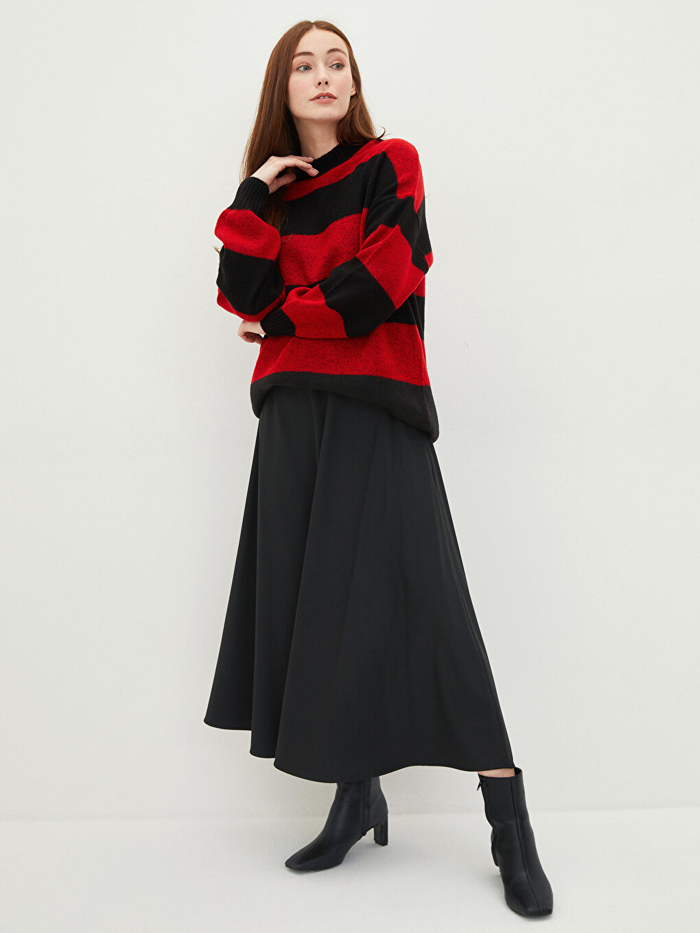 Siyah Yarım Balıkçı Yaka Renk Bloklu Uzun Kollu Kadın Triko Tunik-3