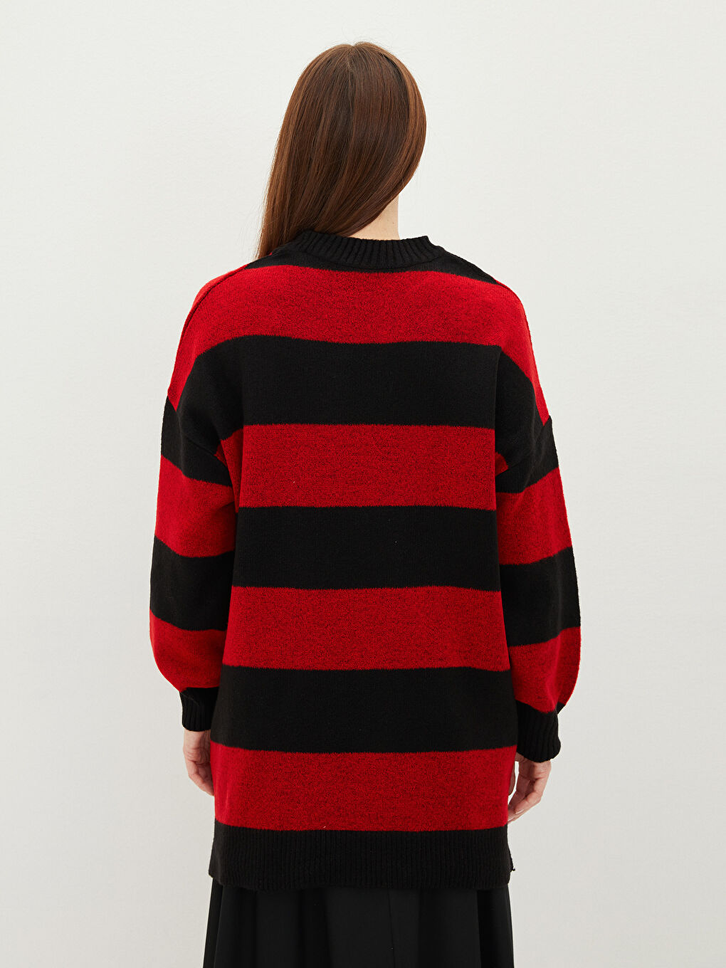 Siyah Yarım Balıkçı Yaka Renk Bloklu Uzun Kollu Kadın Triko Tunik-4