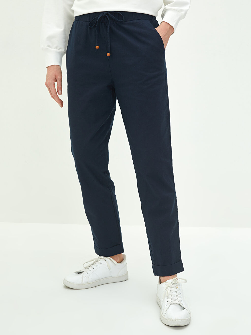 Lacivert Beli Lastikli Düz Cep Detaylı Kadın Palazzo Pantolon-2