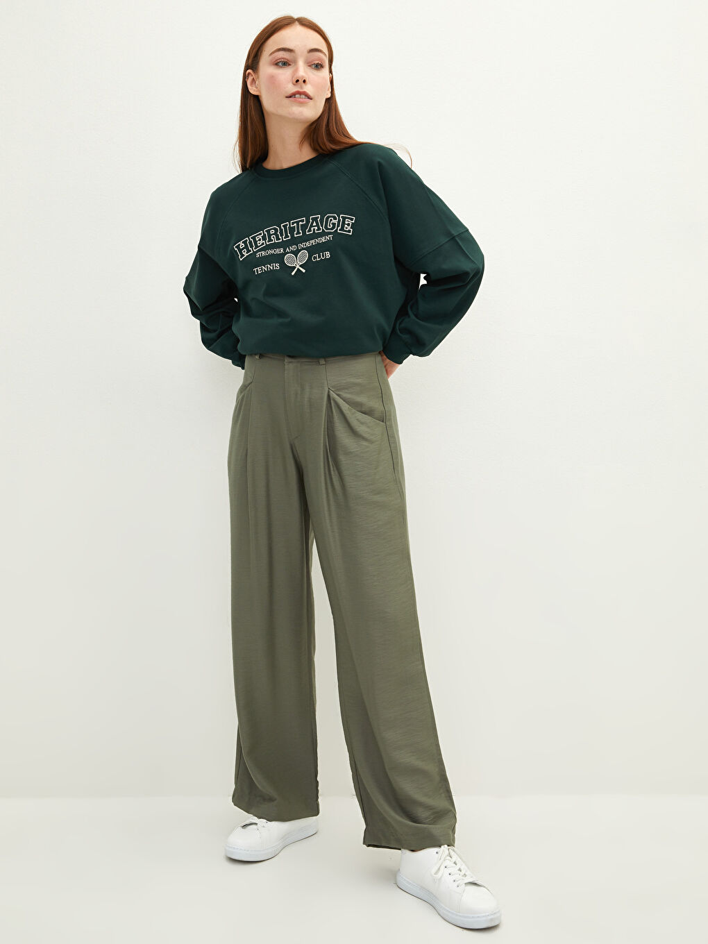 Haki LCW Modest Basic Bol Kadın Pantolon