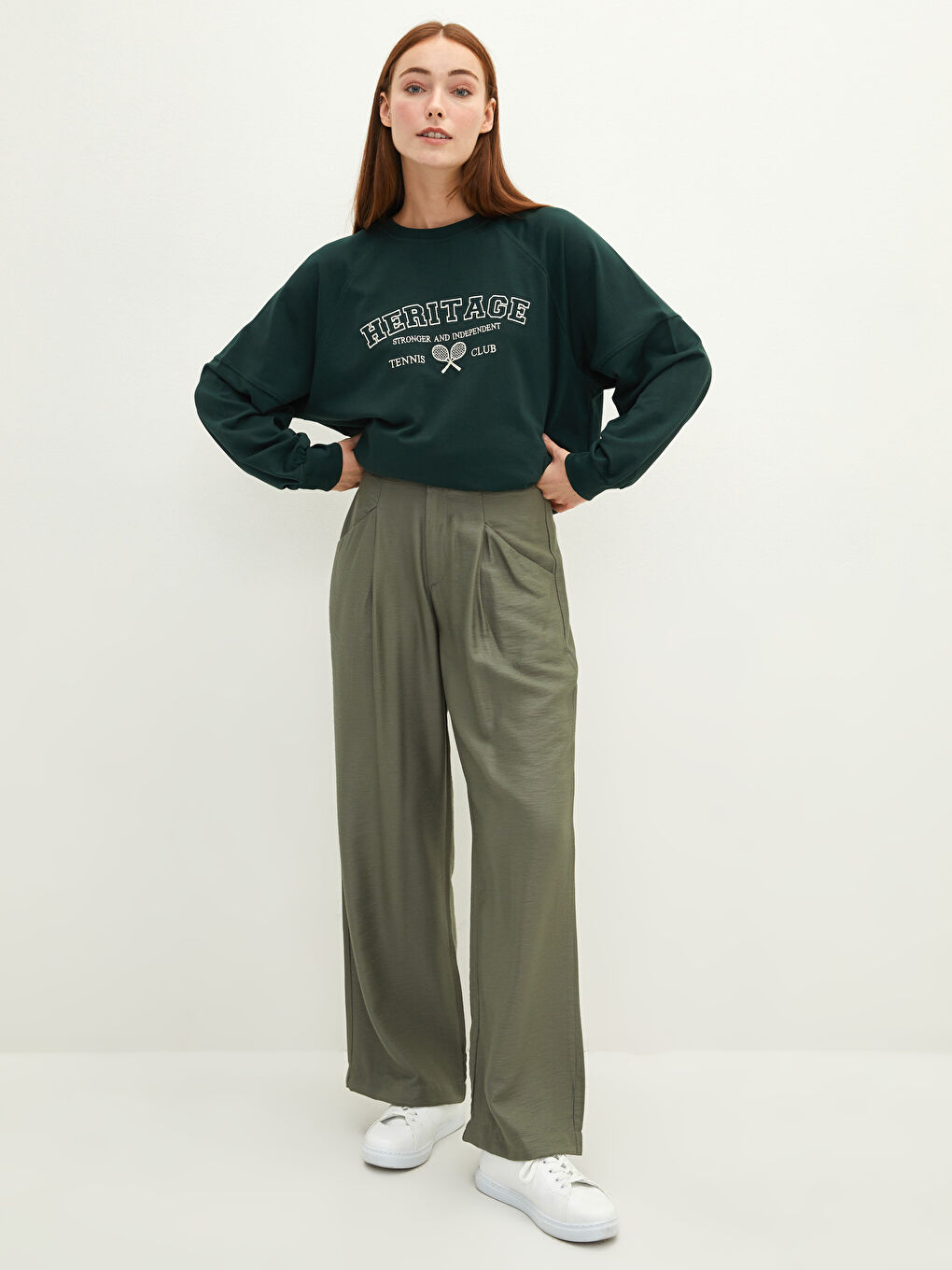 Haki LCW Modest Basic Bol Kadın Pantolon-1