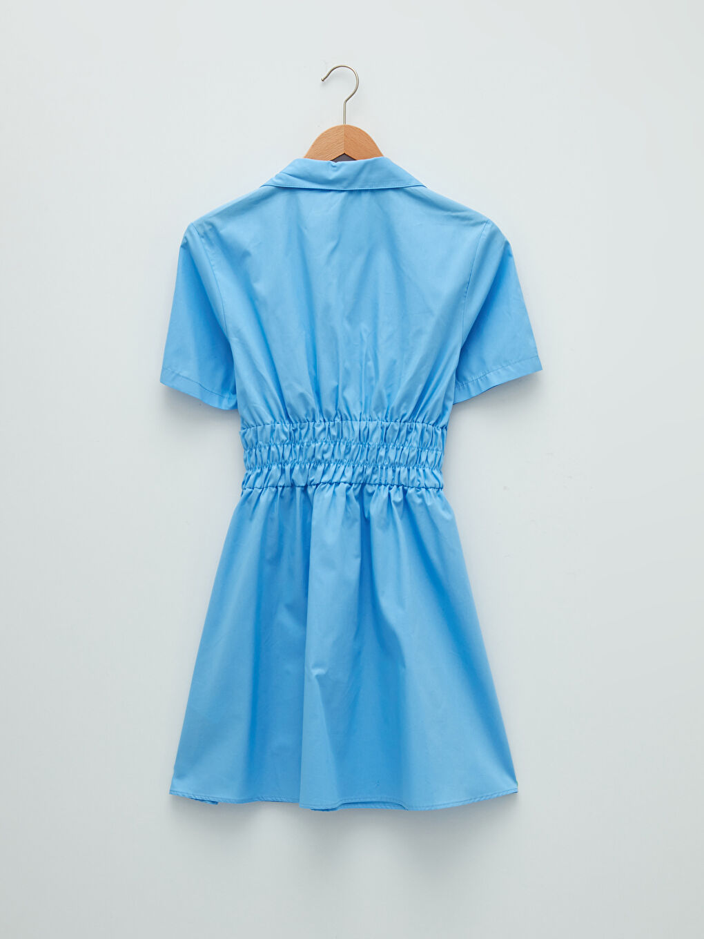 Mavi Kısa Kollu Basic Pamuklu Kadın Gömlek Elbise-6