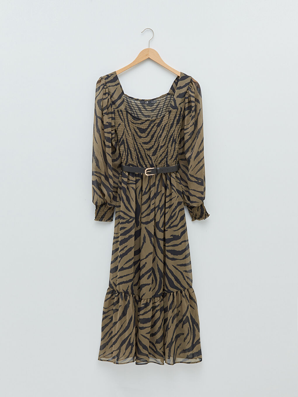Square Collar Patterned Long Sleeve A-Line Chiffon Women's Dress-5