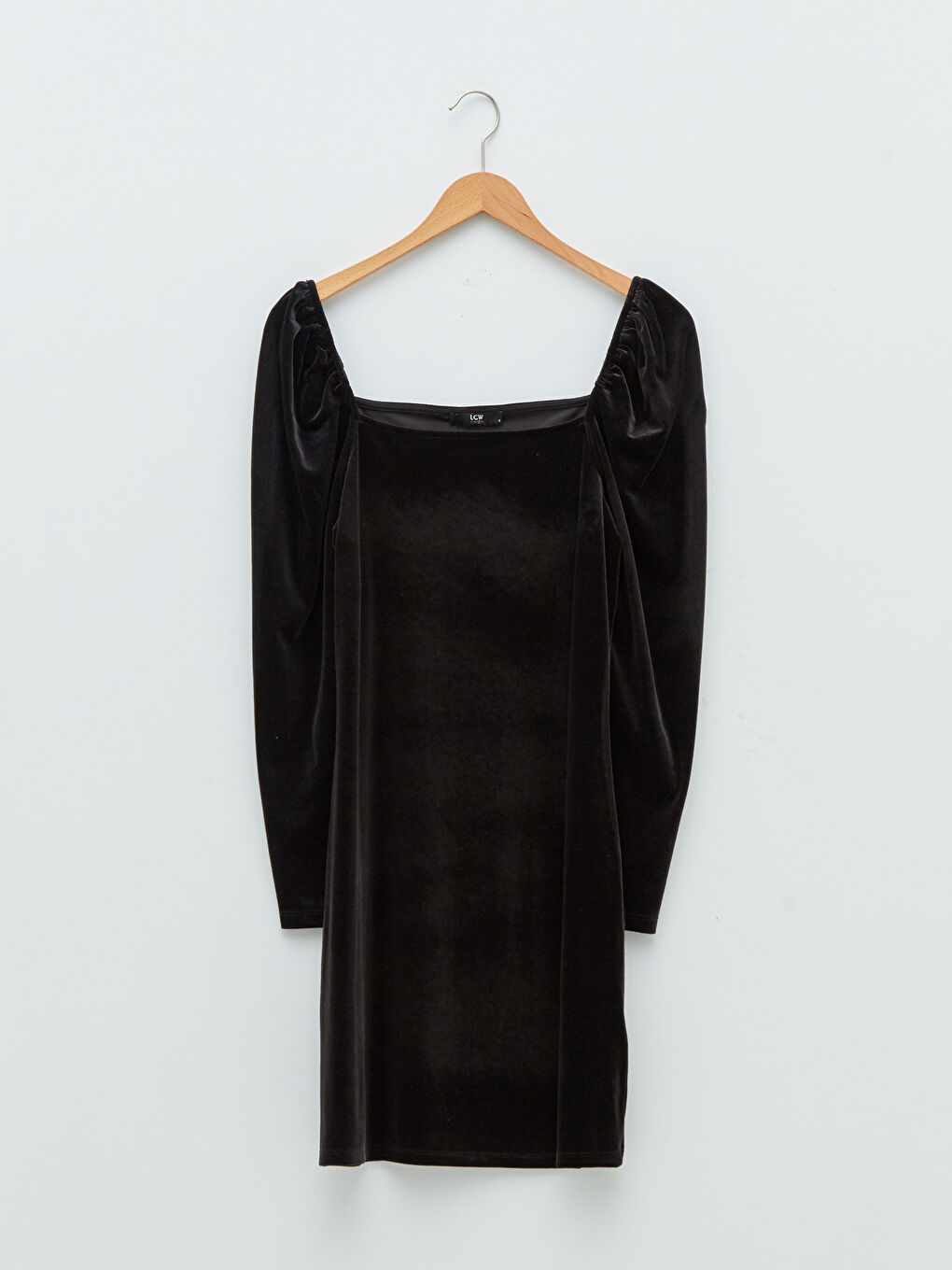 فستان مخمل بياقة مربعة كم طويل مستقيم للسيدات-8