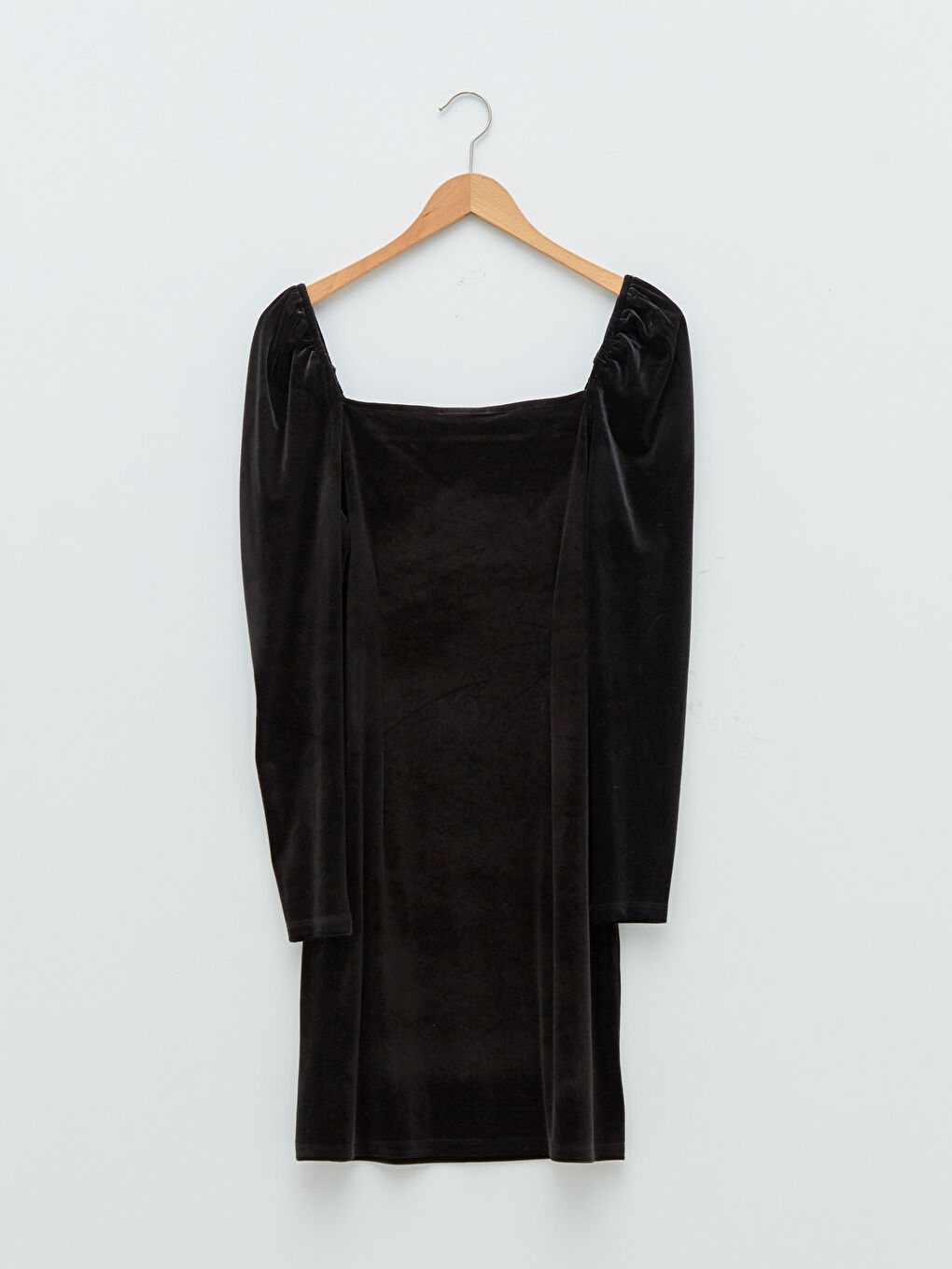 فستان مخمل بياقة مربعة كم طويل مستقيم للسيدات-9