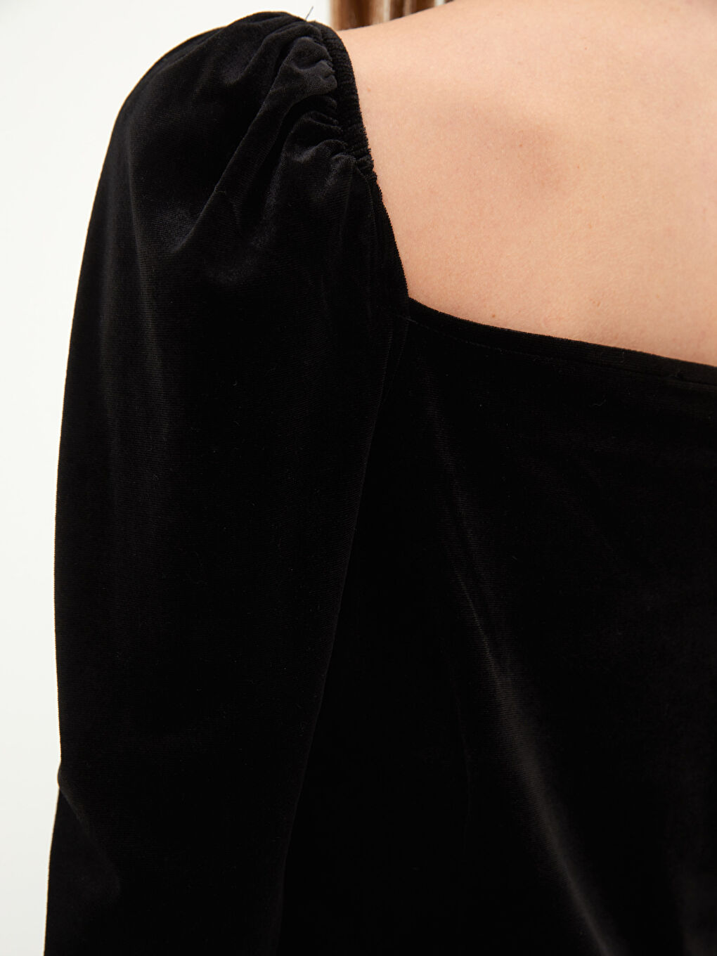 فستان مخمل بياقة مربعة كم طويل مستقيم للسيدات-6