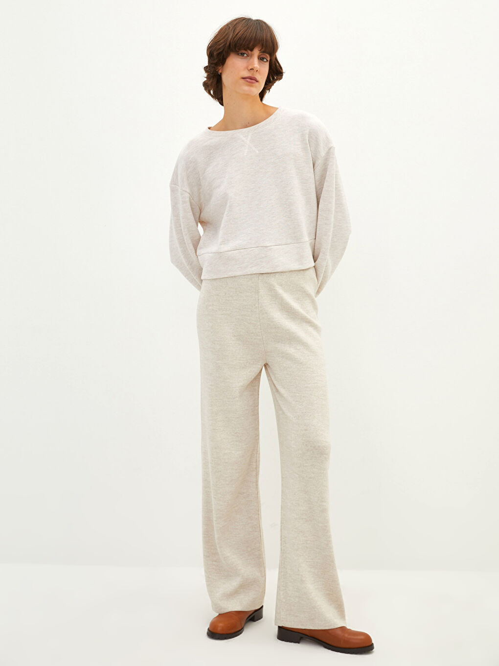 Hanorac simplu cu mânecă lungă și guler rotund pentru femei-2