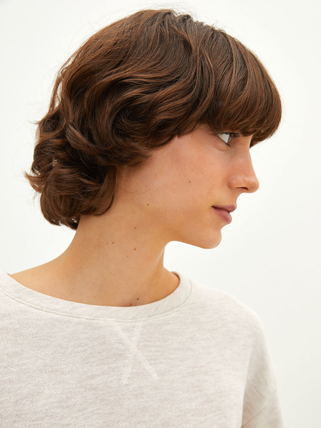 Hanorac simplu cu mânecă lungă și guler rotund pentru femei-3