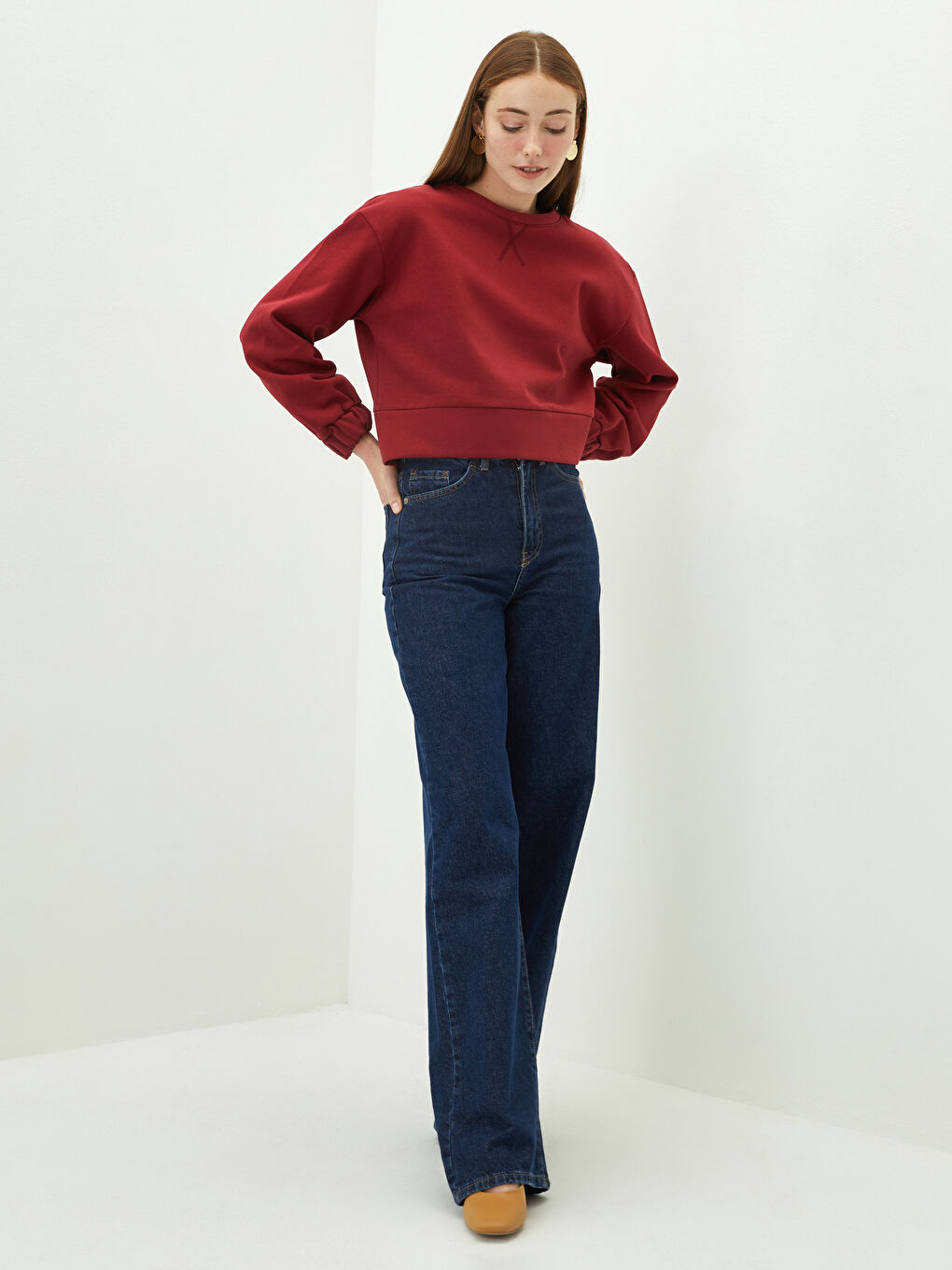 Crew Neck Plain Long Sleeve Women's Sweatshirt-2