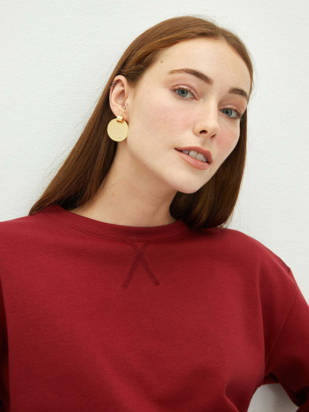 Crew Neck Plain Long Sleeve Women's Sweatshirt-3